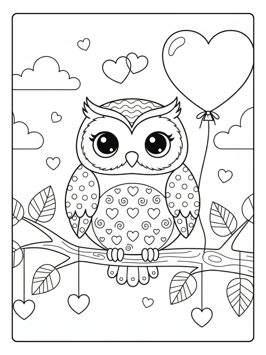 Cute Valentine Coloring Pages – Cute Owl Valentine
