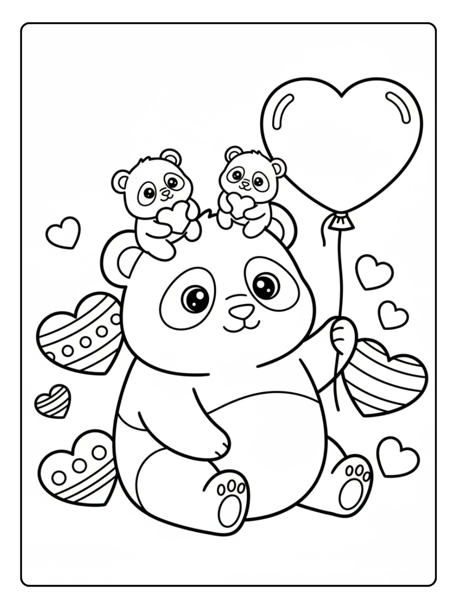 Cute Valentine Coloring Pages – Cute Panda Valentine