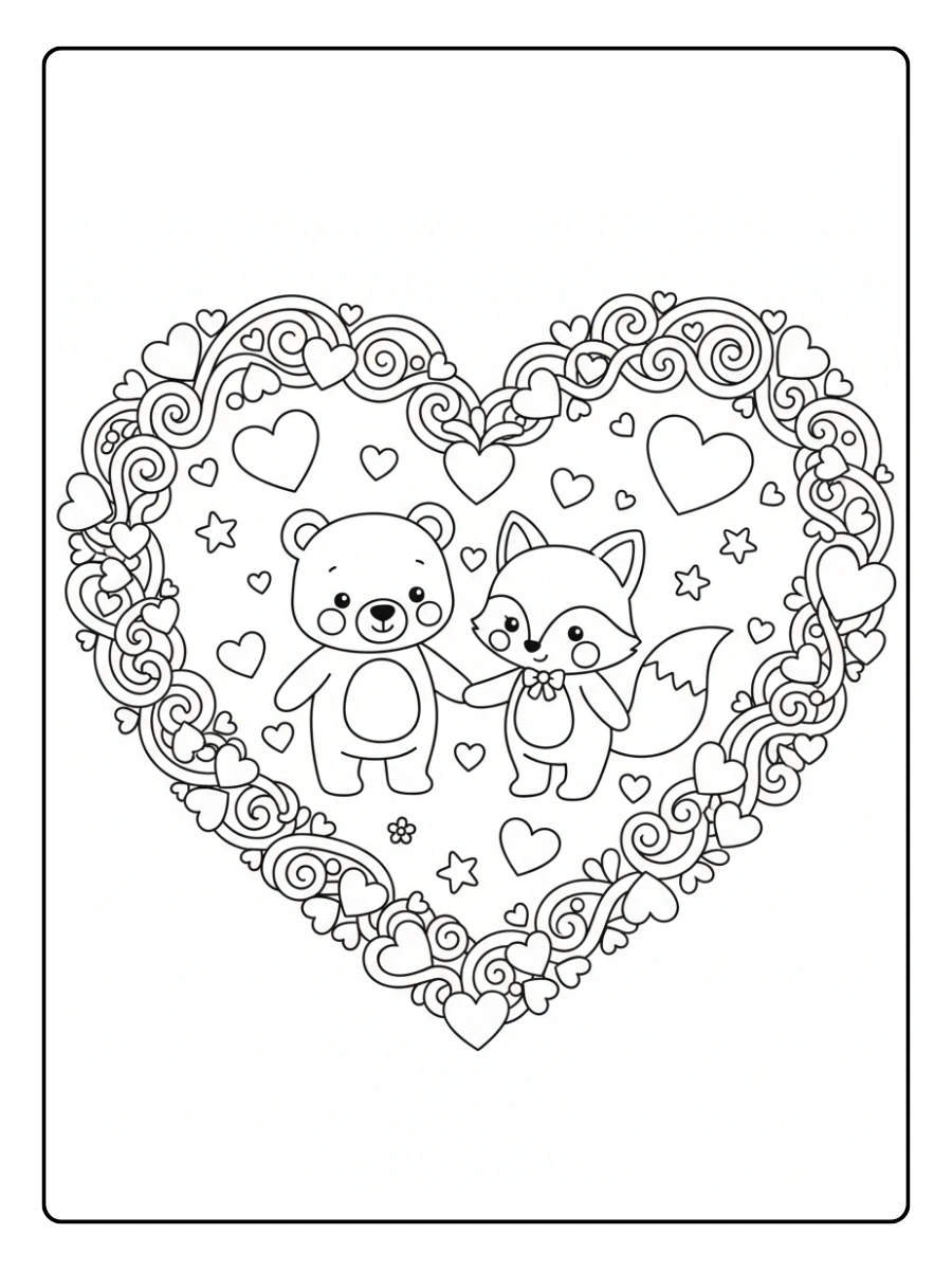 Cute Valentine Coloring Pages – Heart Frame Valentine