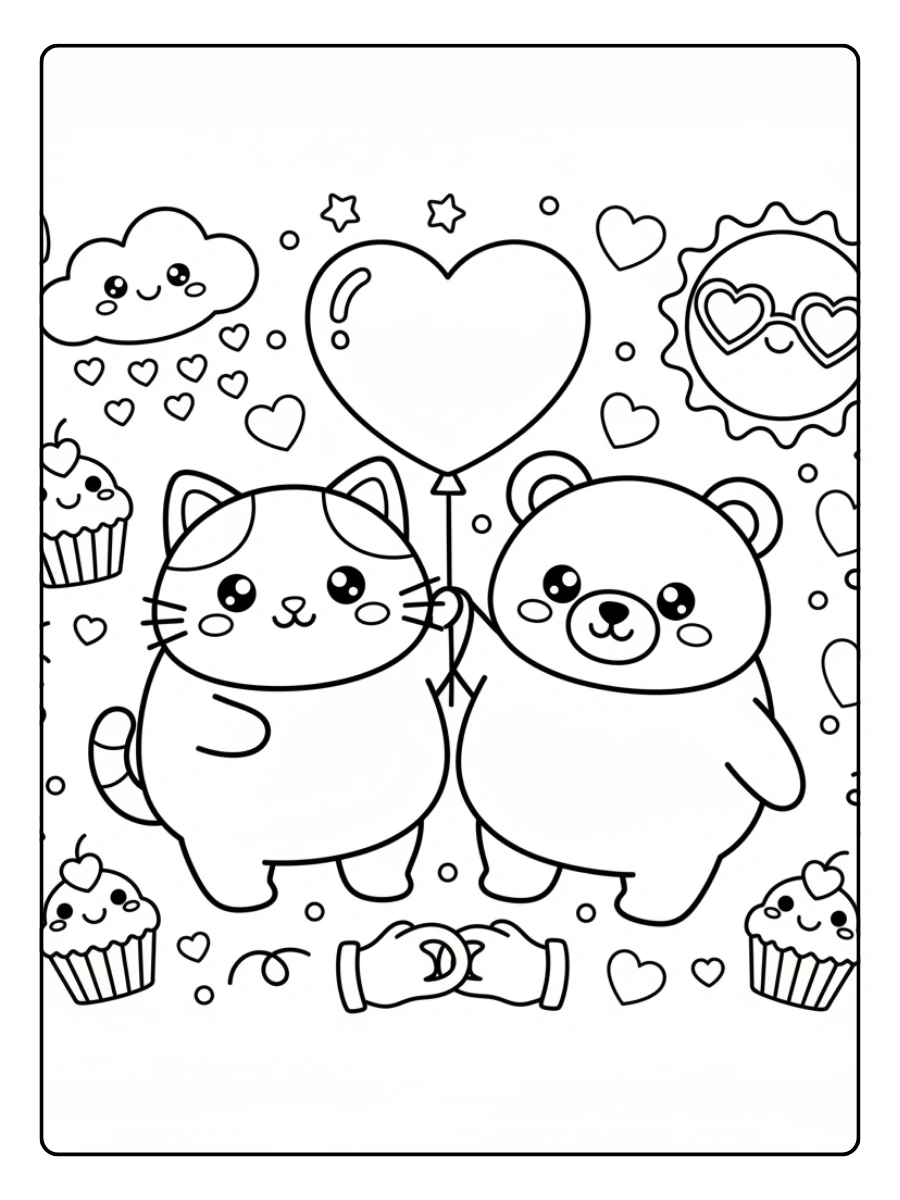 Cute Valentine Coloring Pages – Kawaii Love Characters