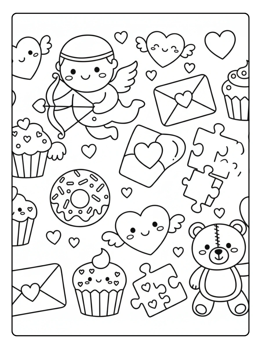 Cute Valentine Coloring Pages – Kawaii Love Symbols