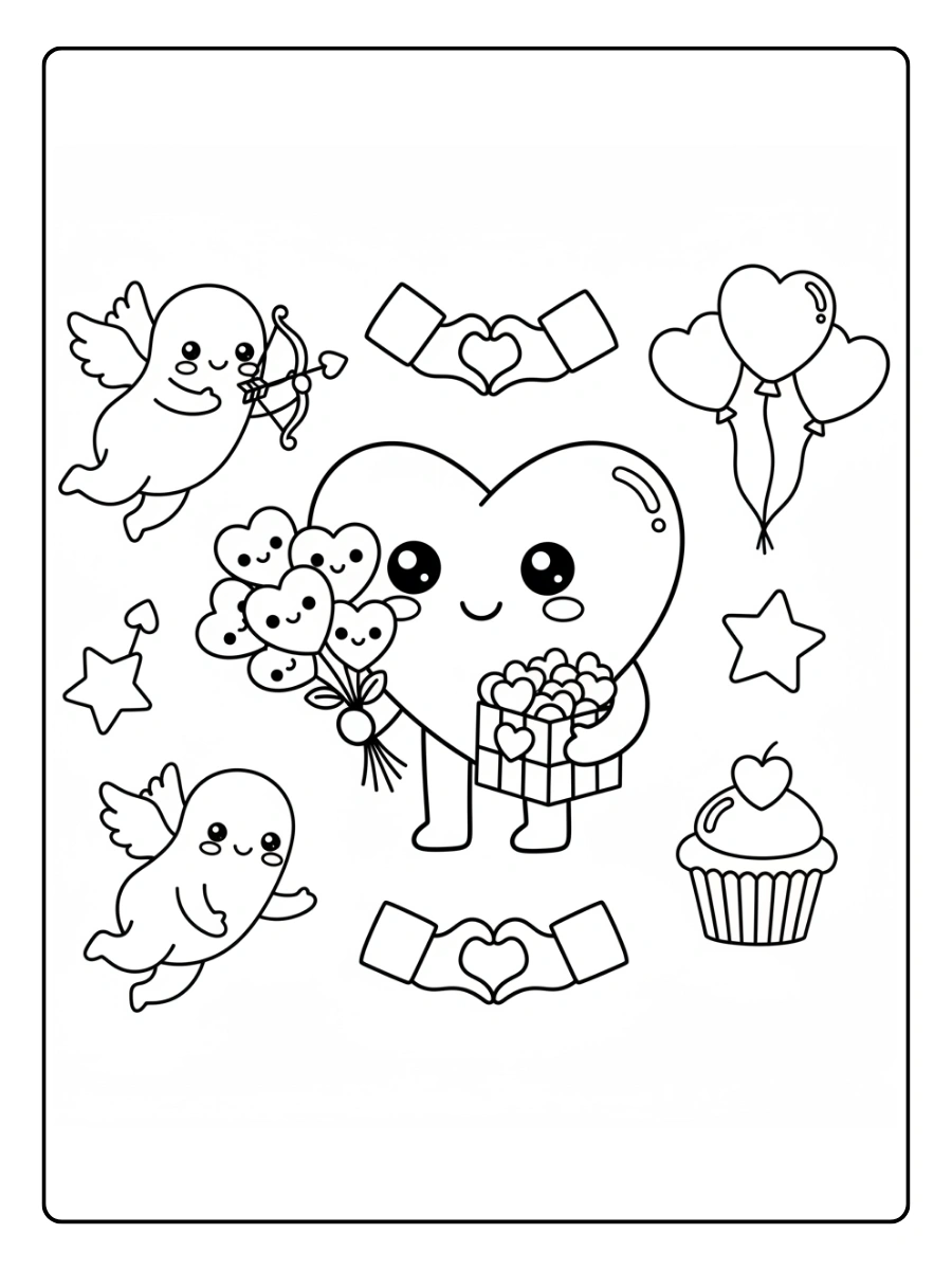 Cute Valentine Coloring Pages – Kawaii Valentine Card