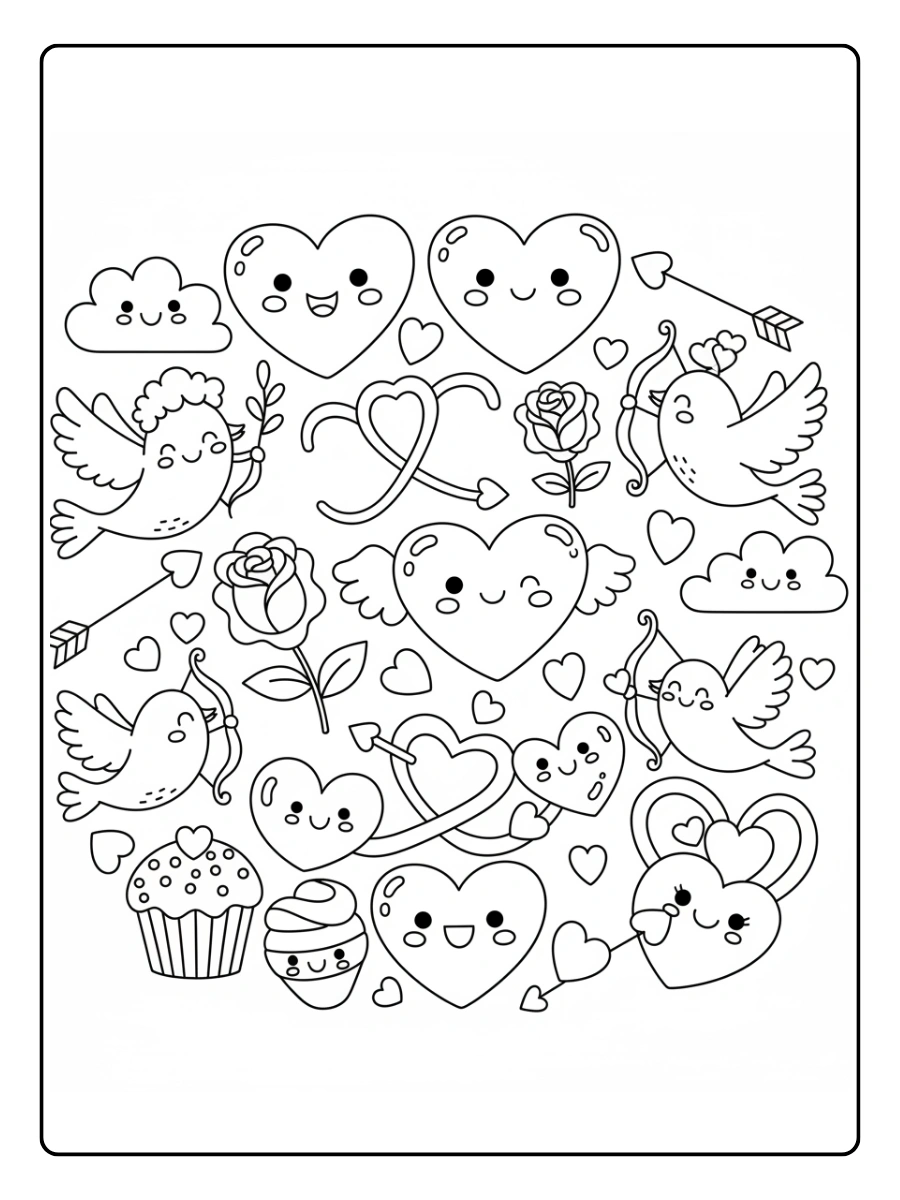 Cute Valentine Coloring Pages – Smiling Love Doodles