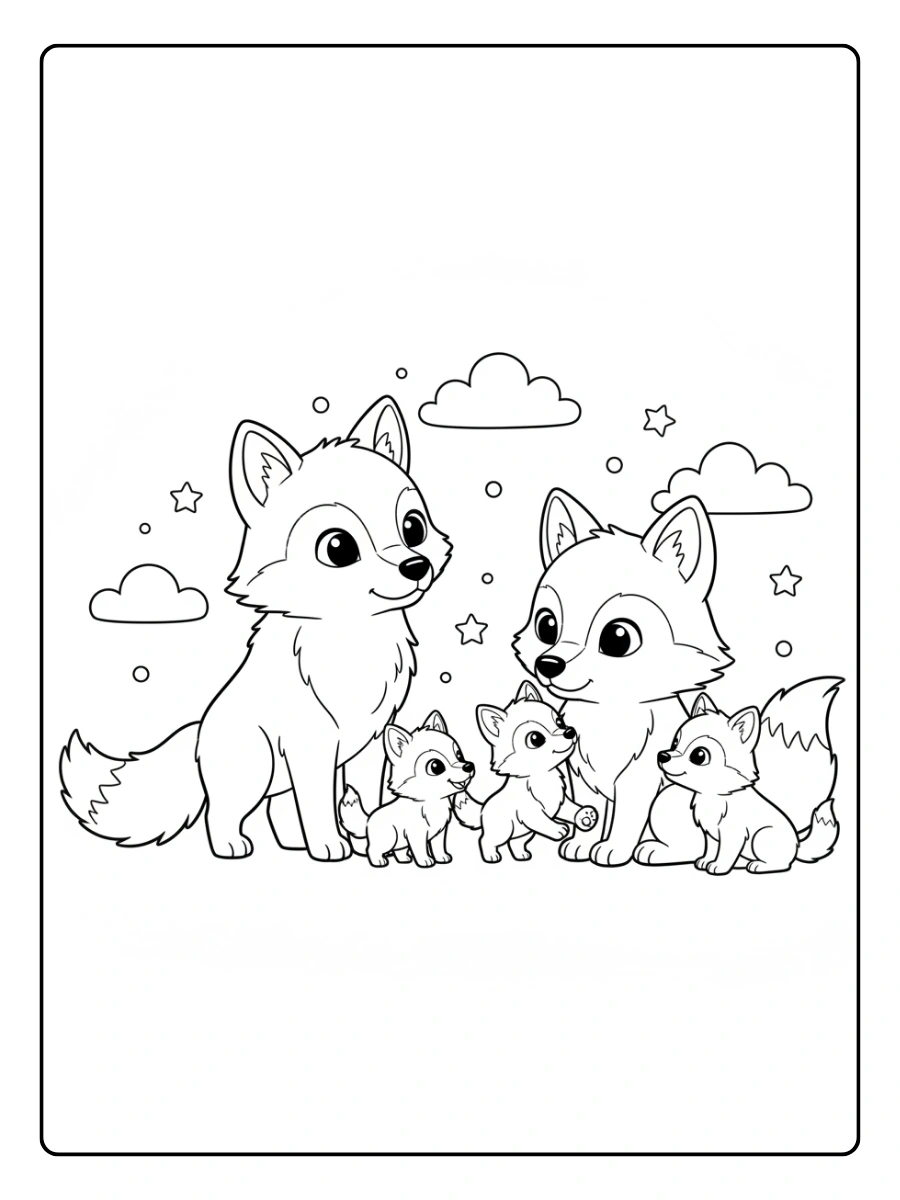 Cute Wolf Coloring Pages – Wolf Family Cute Wolf Coloring Pages – Wolf Family