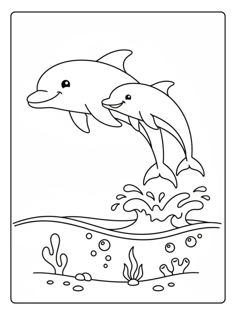 Dolphin Coloring Pages – Dolphin Leaping Together