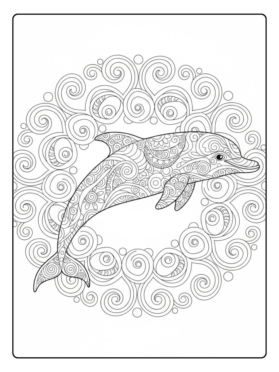 Dolphin Coloring Pages – Dolphin Mandala Style