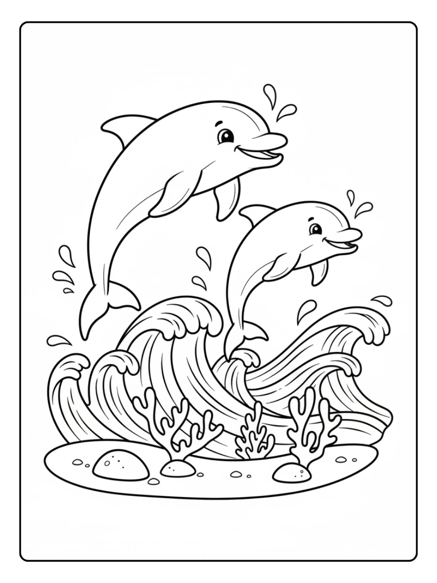 Dolphin Coloring Pages – Dolphin Pair Jumping