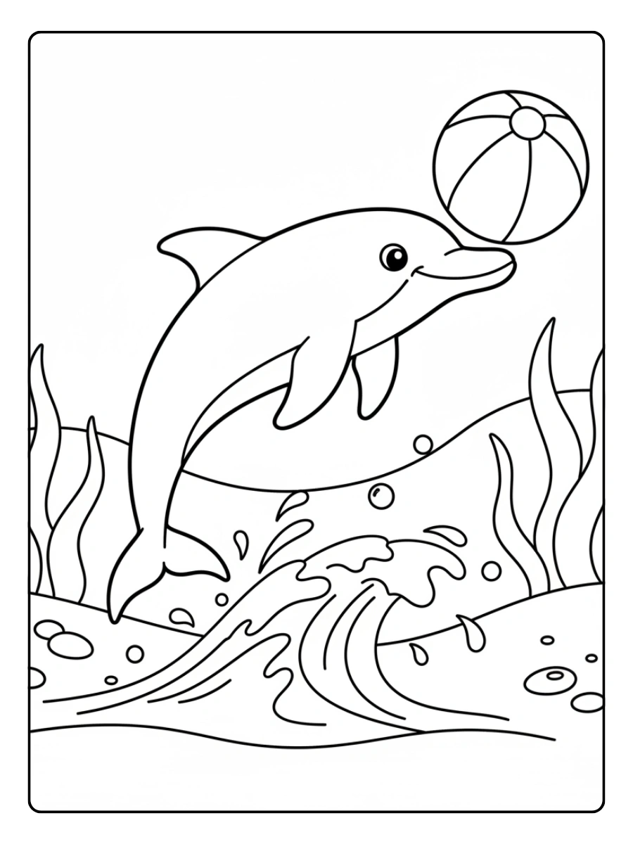 Dolphin Coloring Pages – Dolphin Playing with Ball