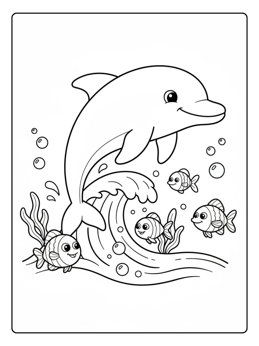Dolphin Coloring Pages – Dolphin and Fish