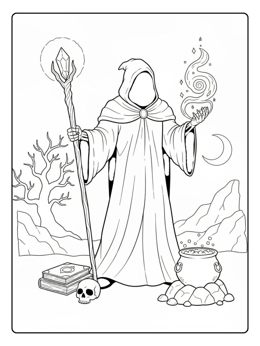 Fantasy Coloring Pages – Dark Sorcerer