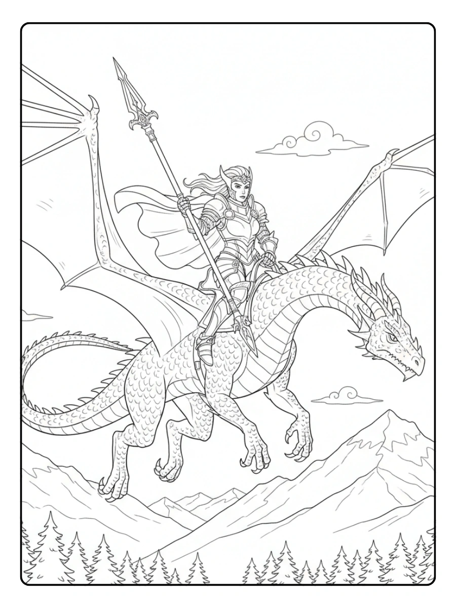 Fantasy Coloring Pages – Dragon Rider
