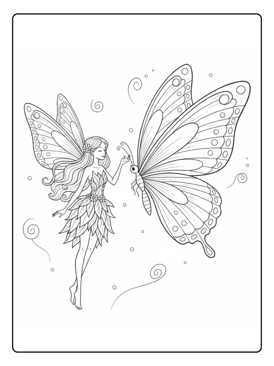 Fantasy Coloring Pages – Fairy and Butterfly