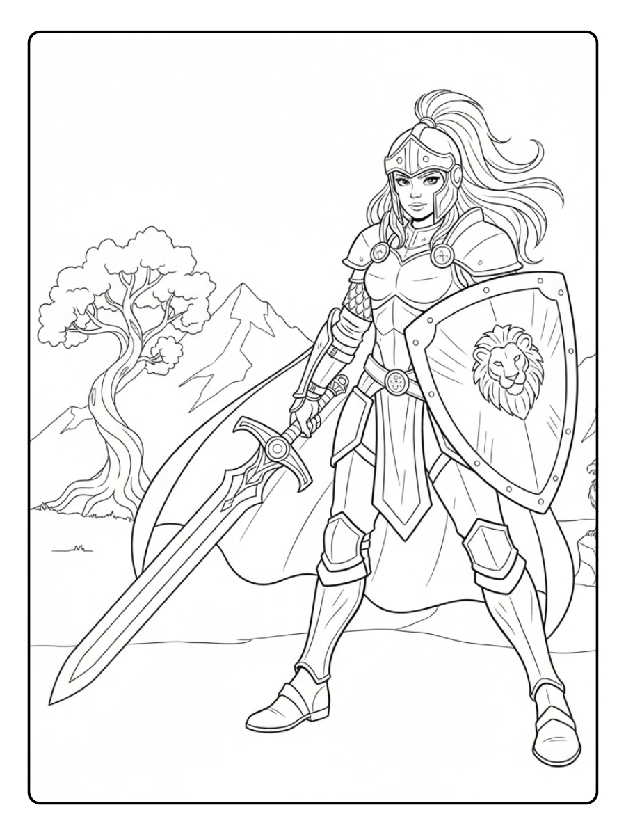Fantasy Coloring Pages – Fantasy Warrior Girl