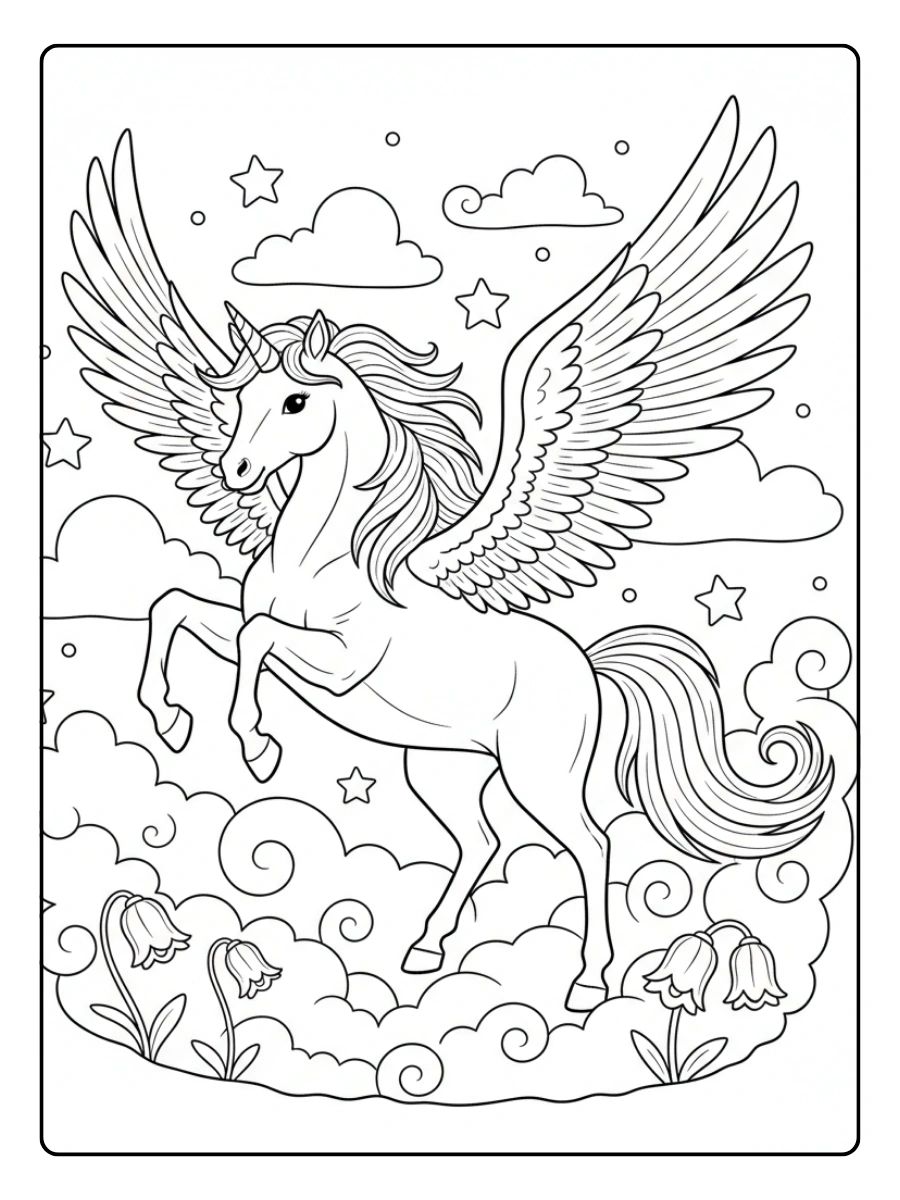 Fantasy Coloring Pages – Mythical Pegasus