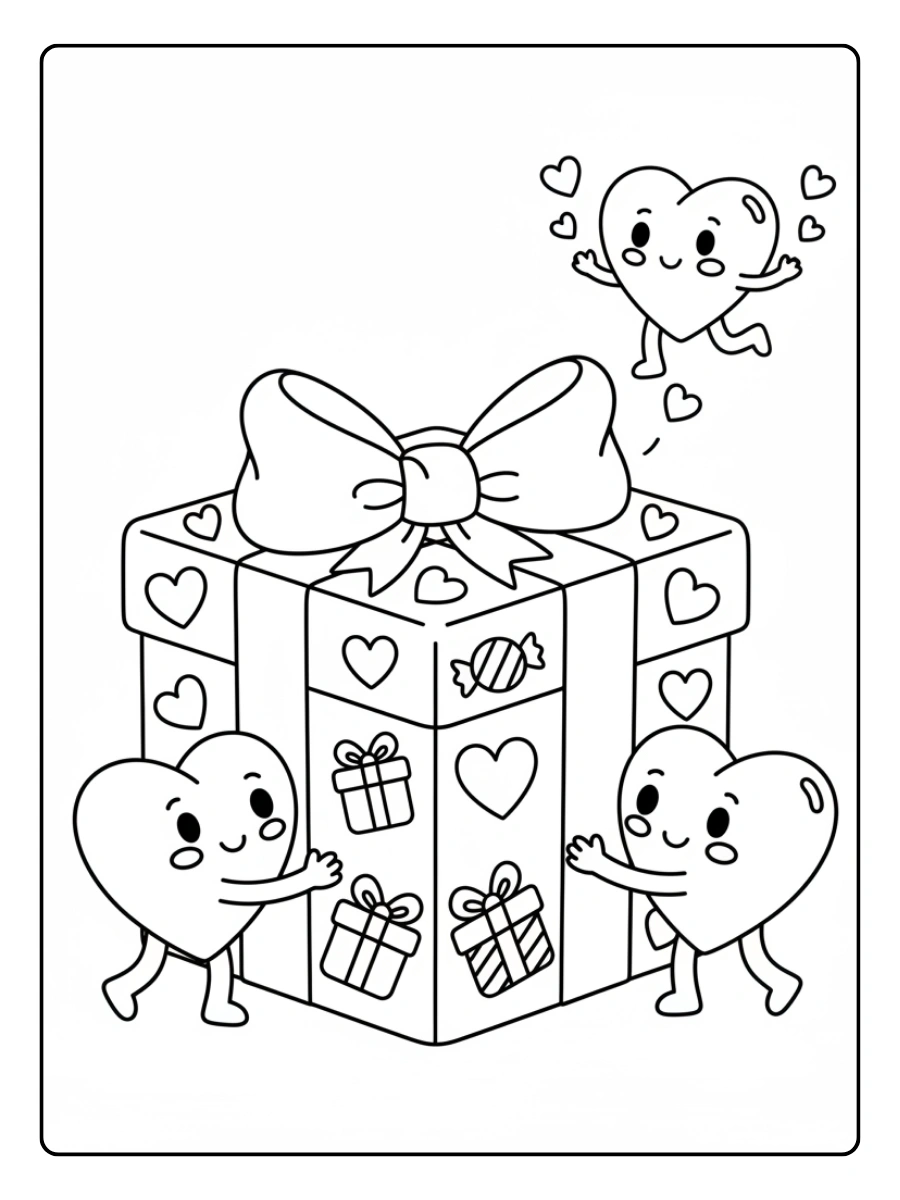 Gift Box Valentine Coloring Pages – Cute Gift Box for Kids