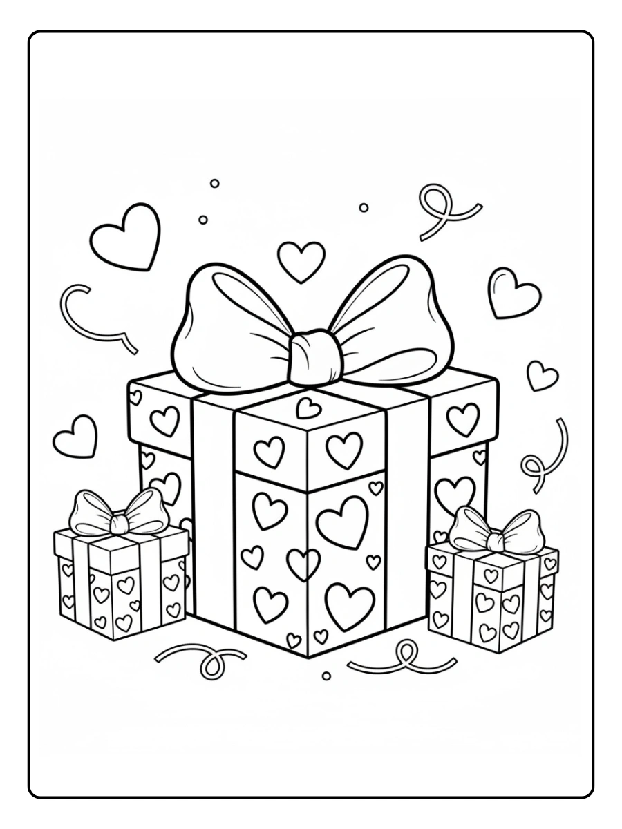 Gift Box Valentine Coloring Pages – Cute Gift Box