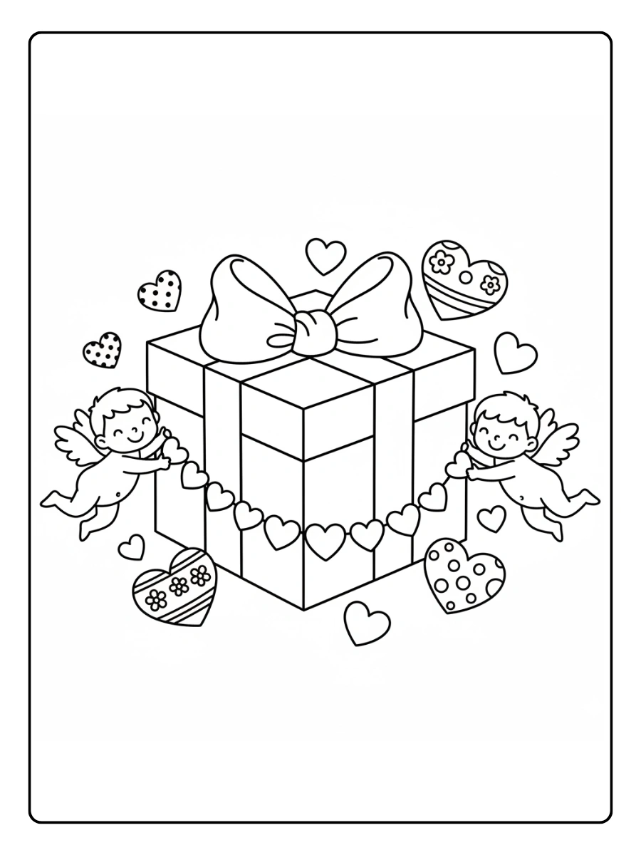 Gift Box Valentine Coloring Pages – Cute Valentine Gift Box
