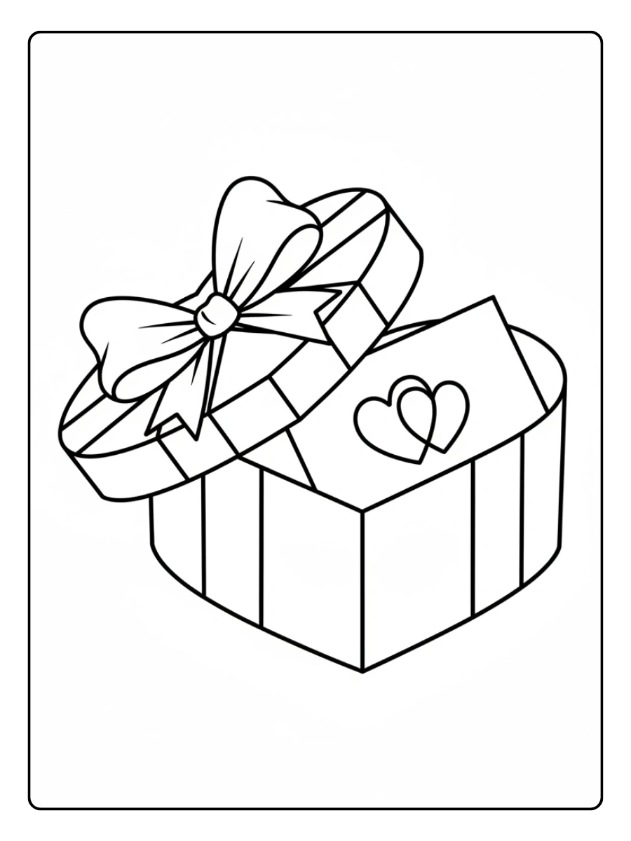 Gift Box Valentine Coloring Pages – Gift Box with Love Card