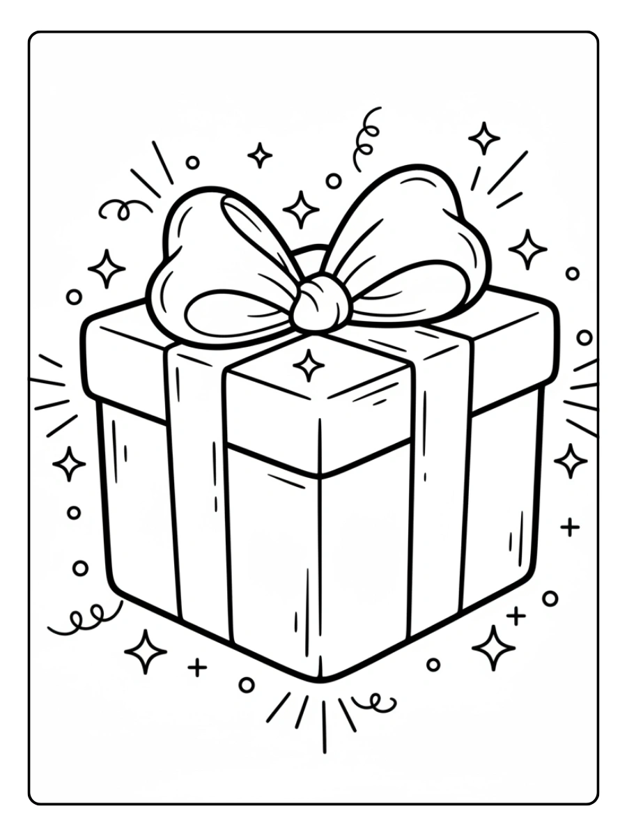 Gift Box Valentine Coloring Pages – Gift Box with Sparkles