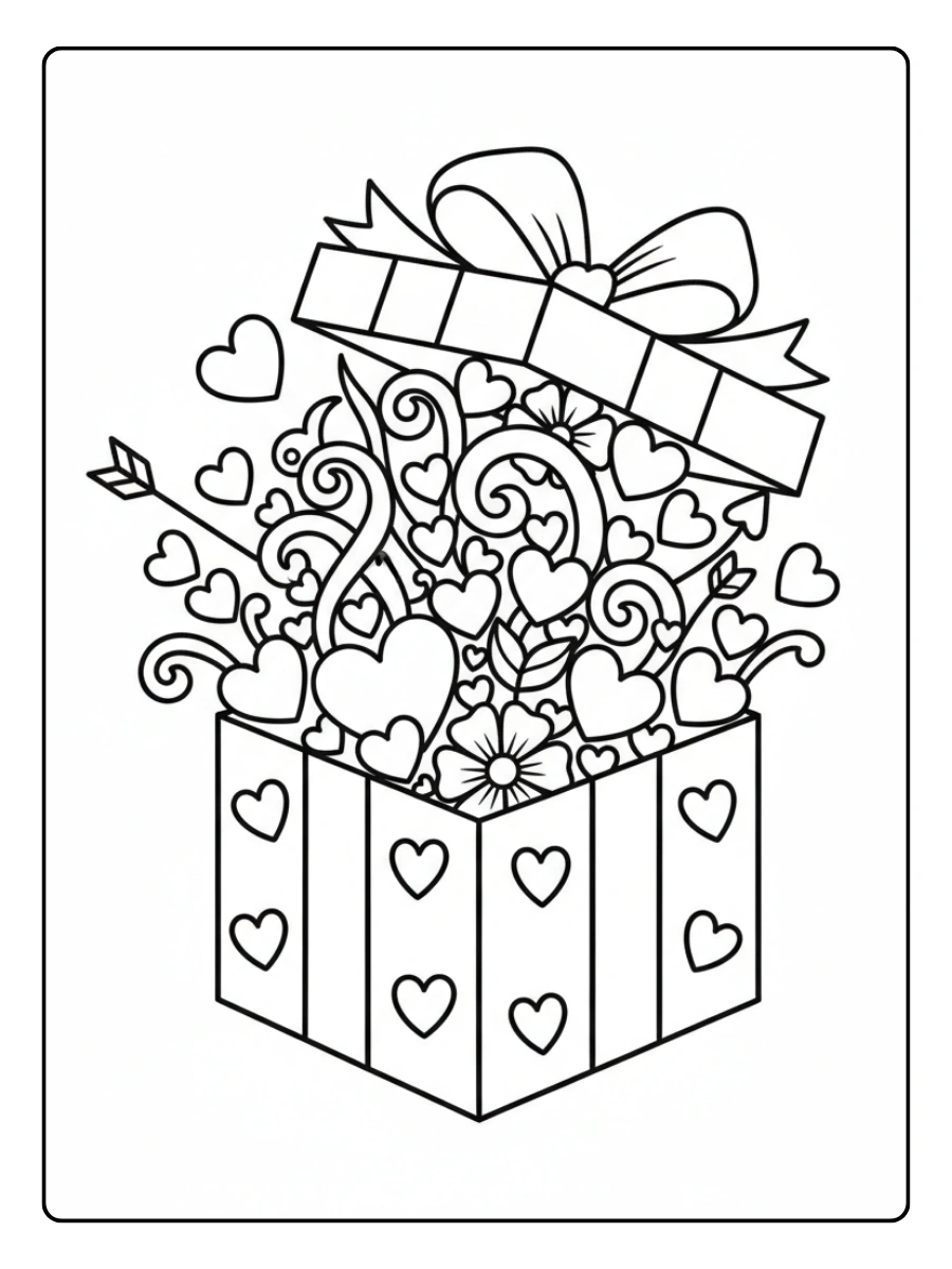 Gift Box Valentine Coloring Pages – Love Present Box