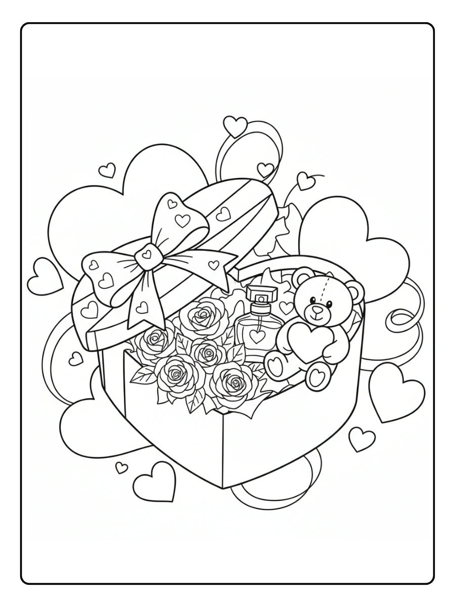 Gift Box Valentine Coloring Pages – Romantic Gift Box
