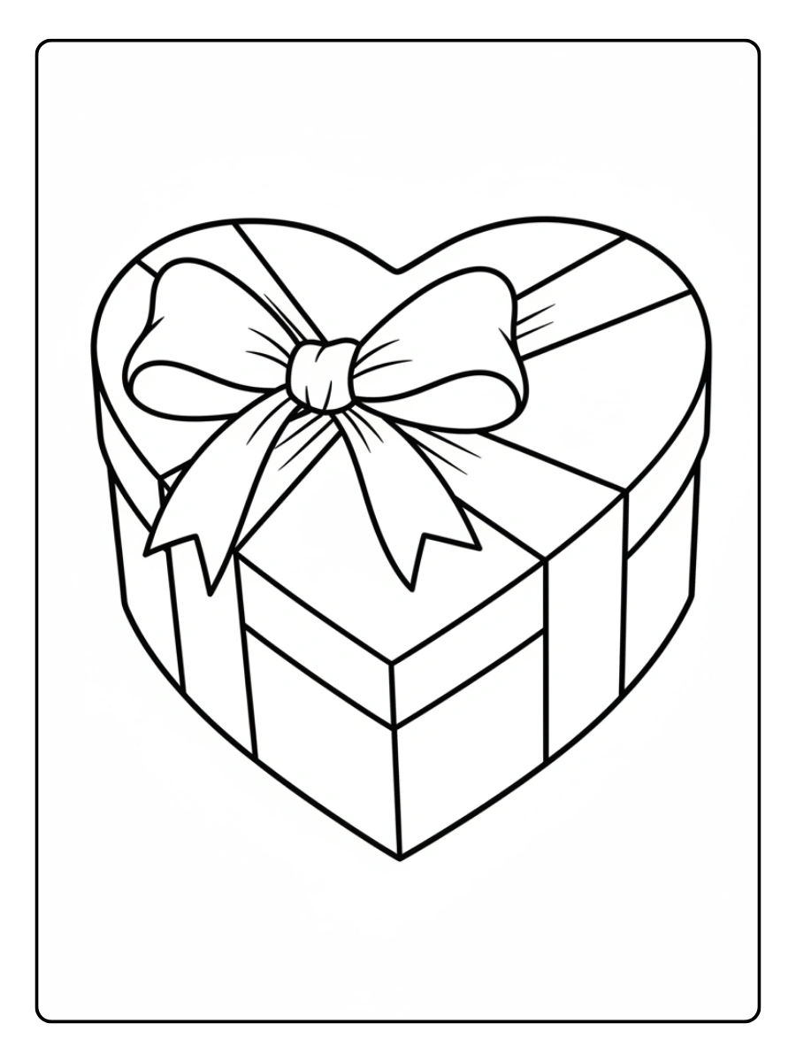 Gift Box Valentine Coloring Pages – Simple Gift Box Outline