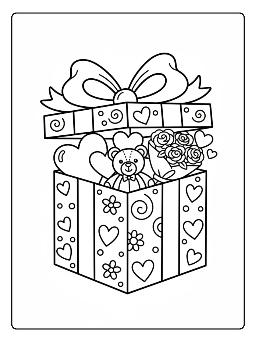 Gift Box Valentine Coloring Pages – Valentine Gift Box Cartoon