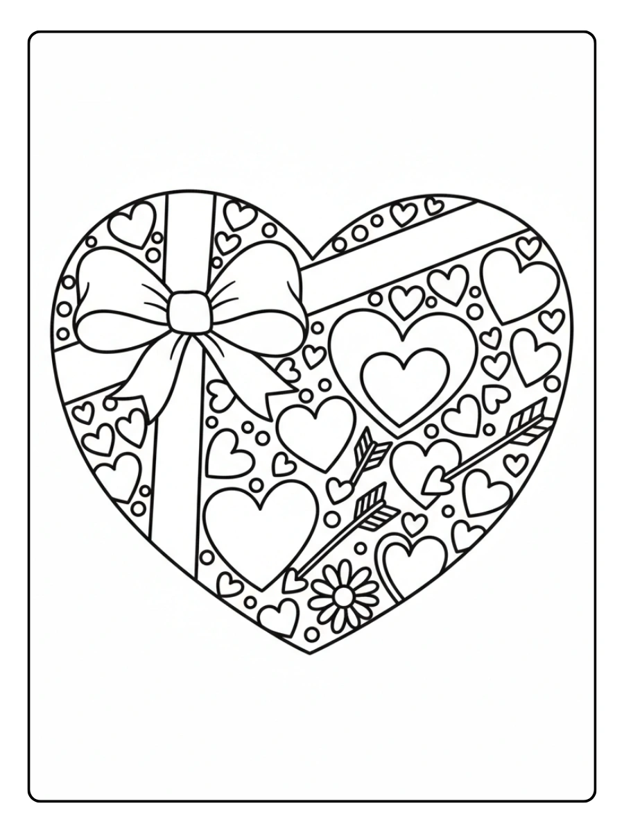 Gift Box Valentine Coloring Pages – Valentine Gift Box with Bow