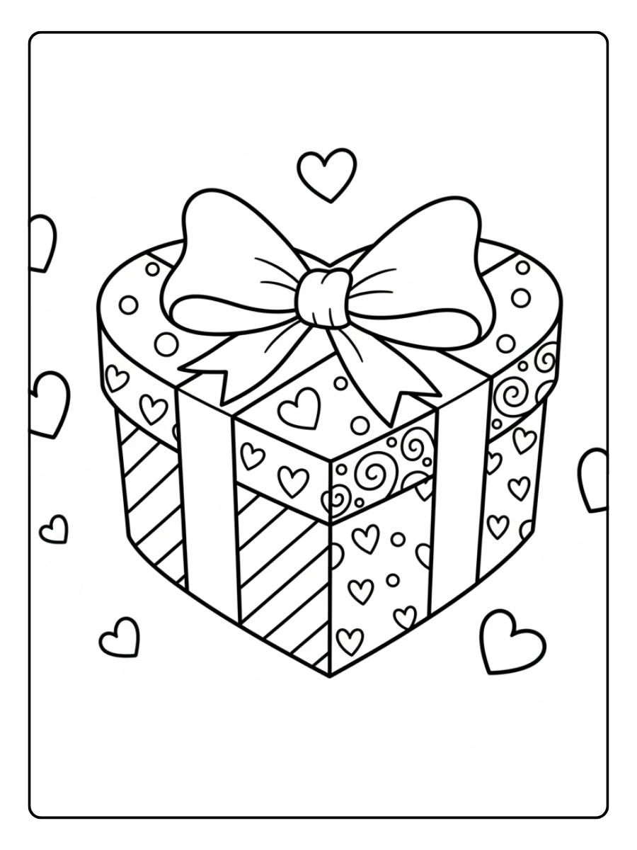 Gift Box Valentine Coloring Pages – Valentine Present Box