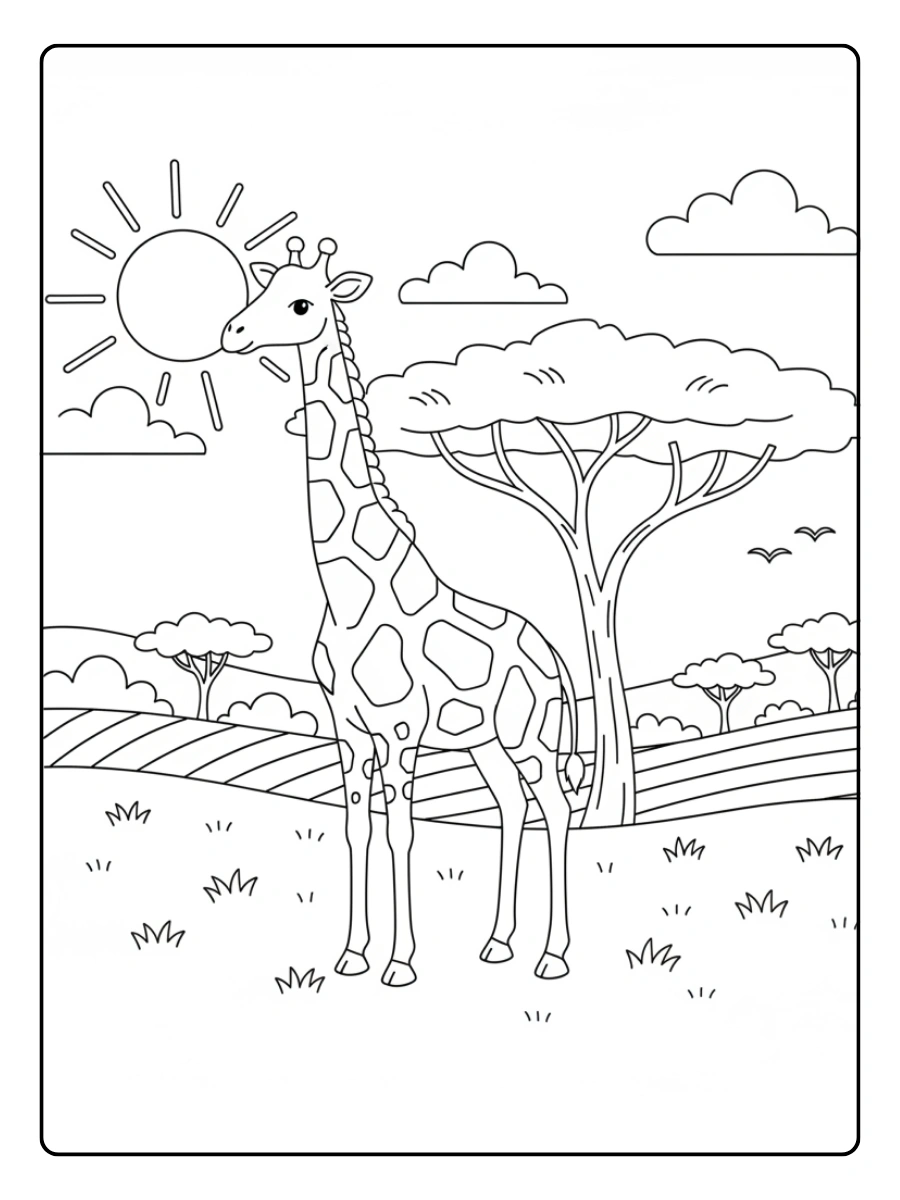 Giraffe Coloring Pages – Giraffe Daytime Scene