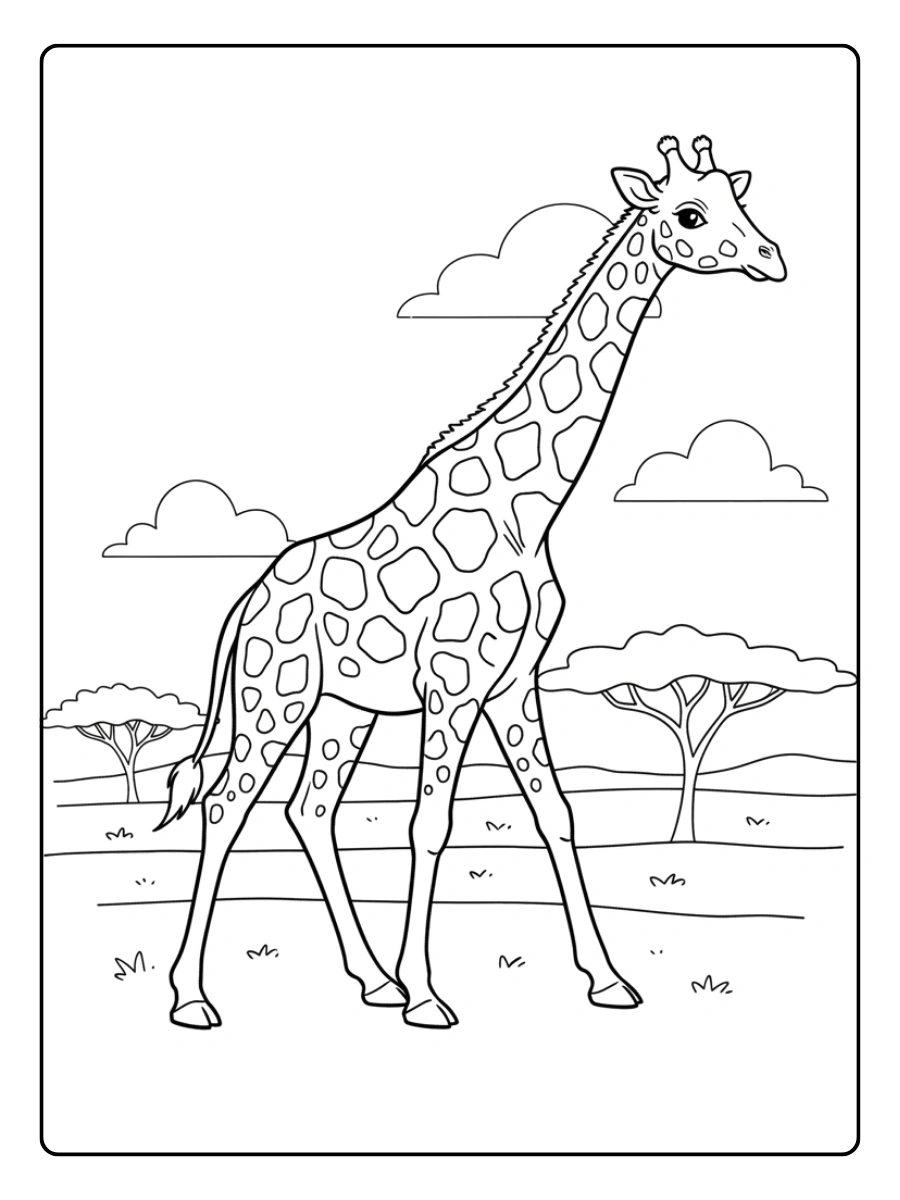 Giraffe Coloring Pages – Giraffe Walking