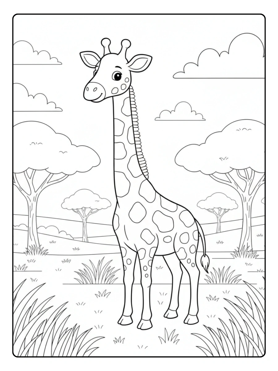 Giraffe Coloring Pages – Giraffe in Grassland