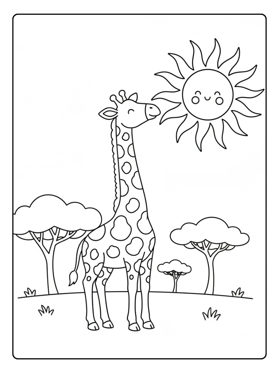 Giraffe Coloring Pages – Giraffe with Sun