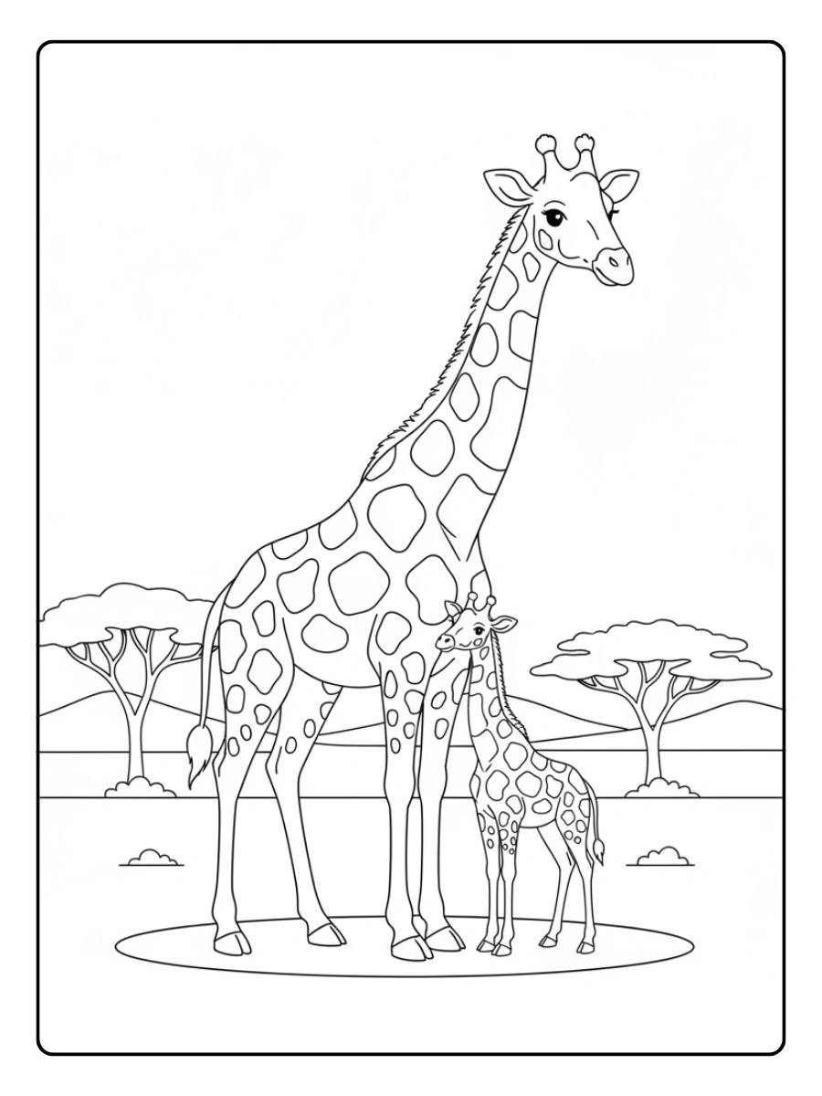 Giraffe Coloring Pages – Mother and Baby Giraffe