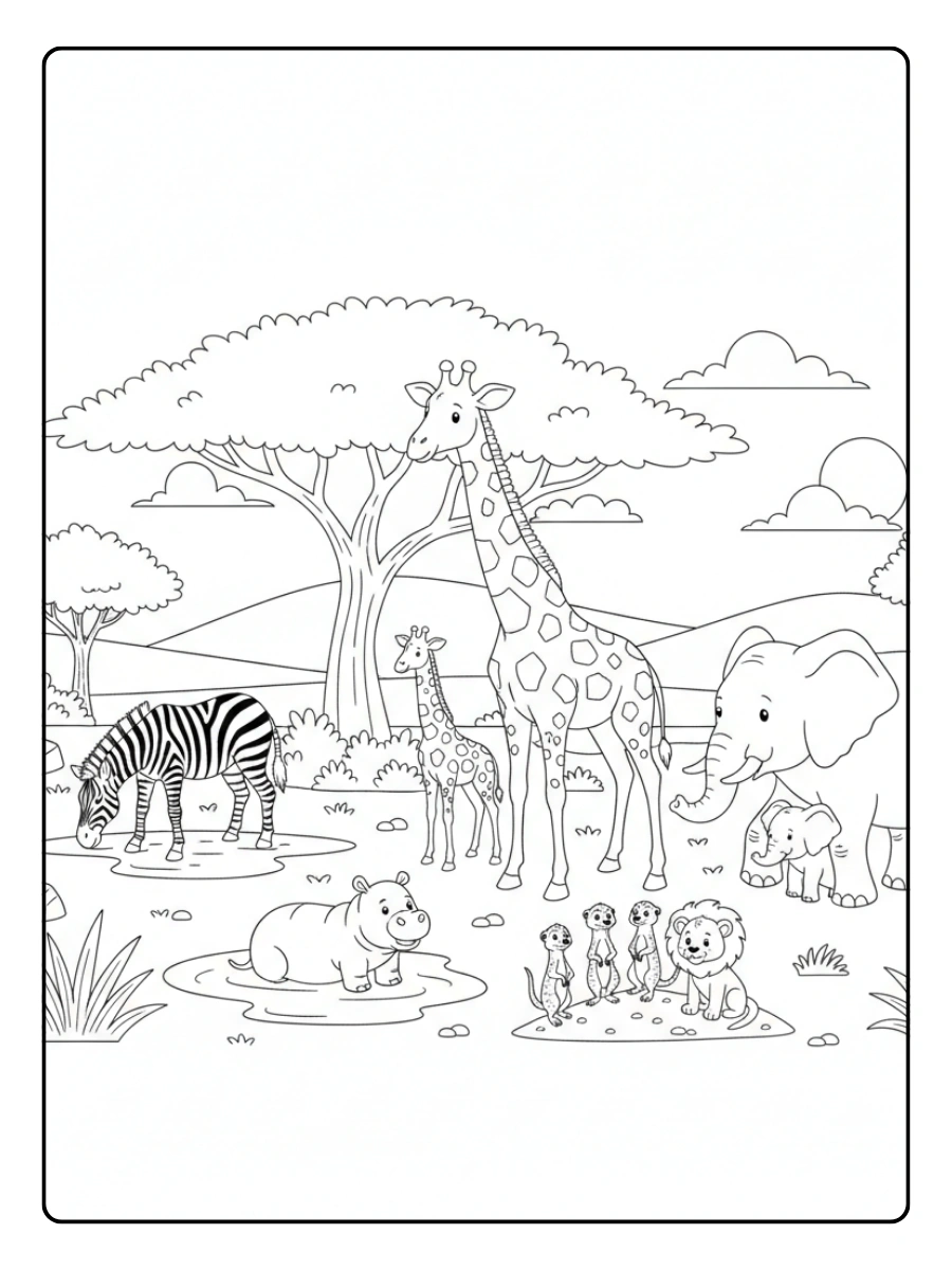 Giraffe Coloring Pages – Safari Animal Scene