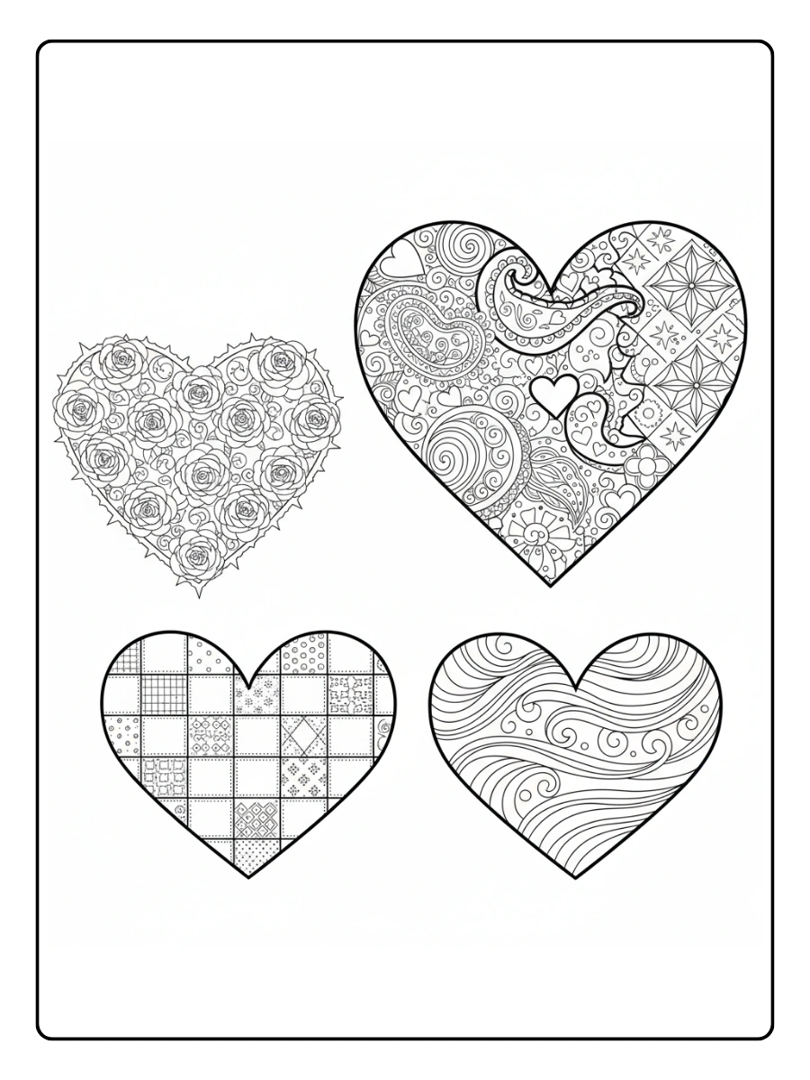 Hearts Coloring Pages – Decorative Hearts