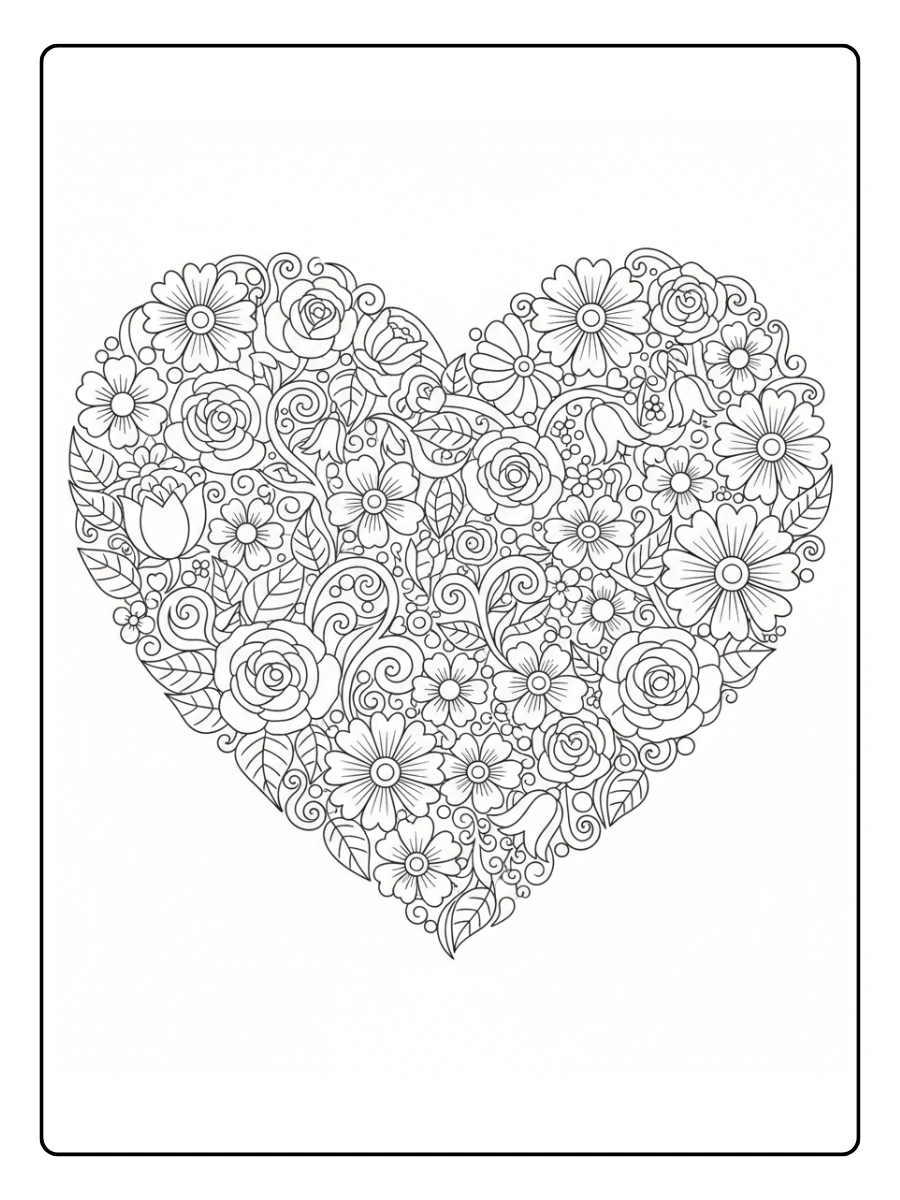 Hearts Coloring Pages – Floral Heart