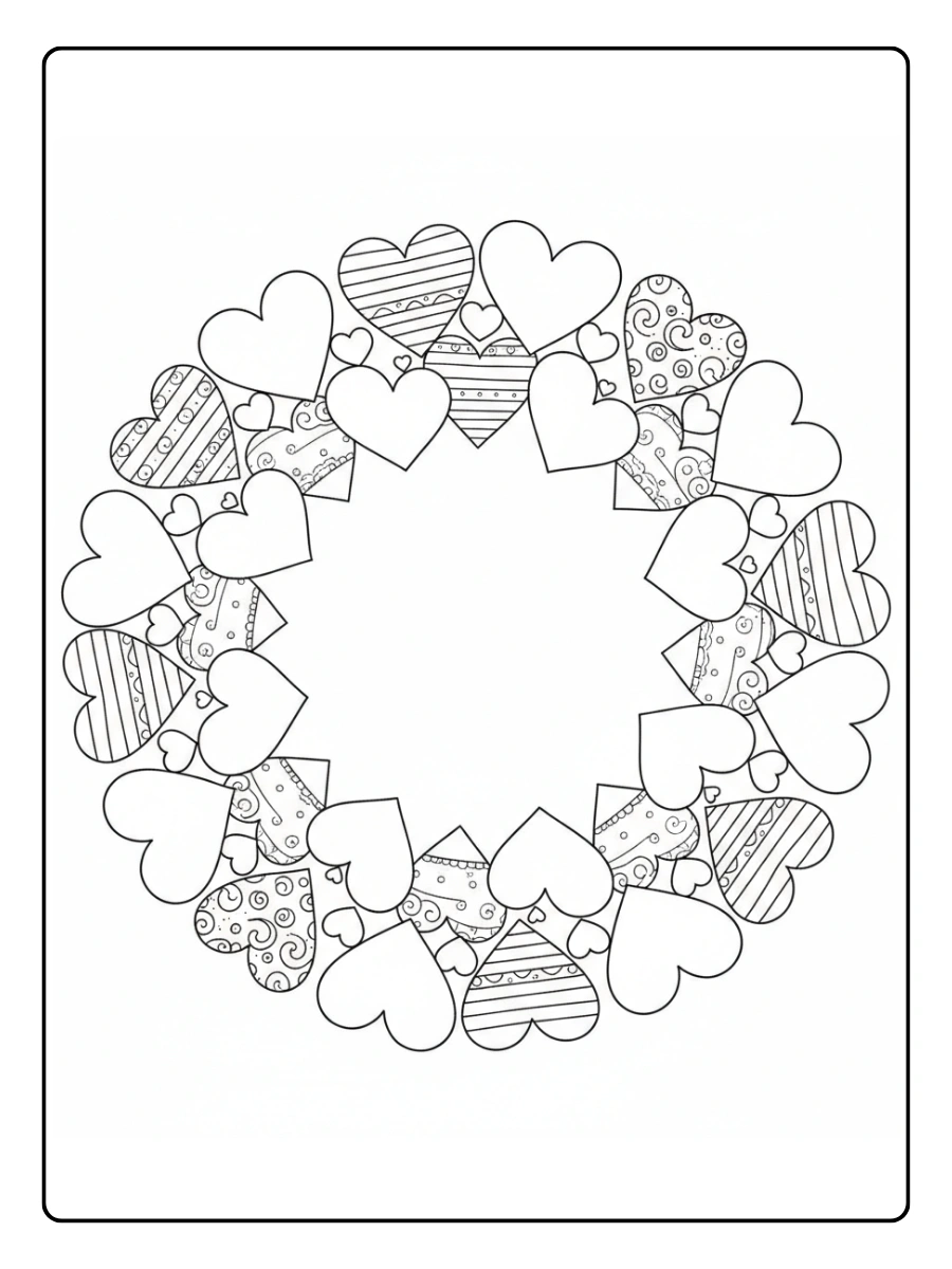 Hearts Coloring Pages – Heart Wreath