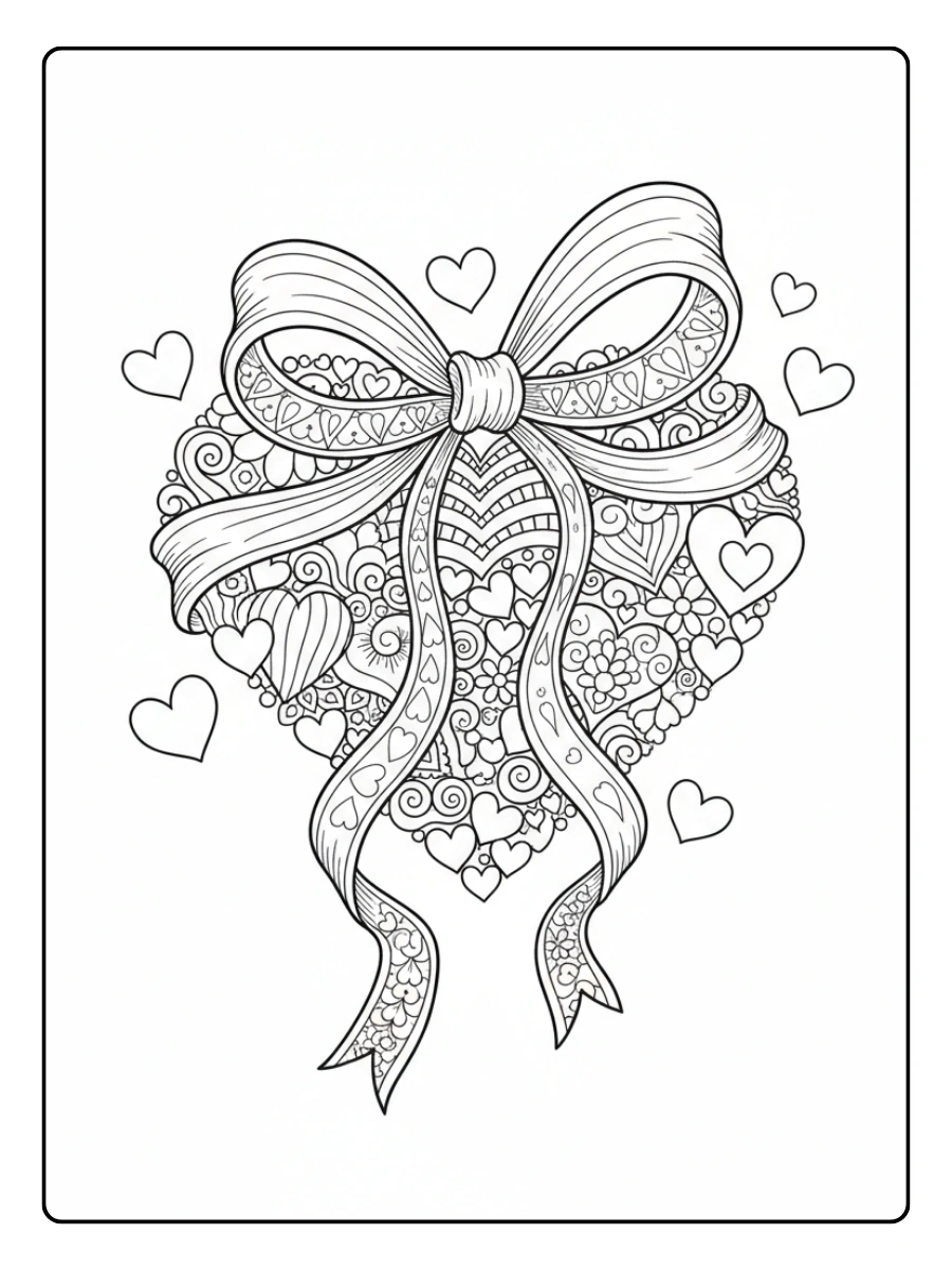 Hearts Coloring Pages – Heart with Ribbon