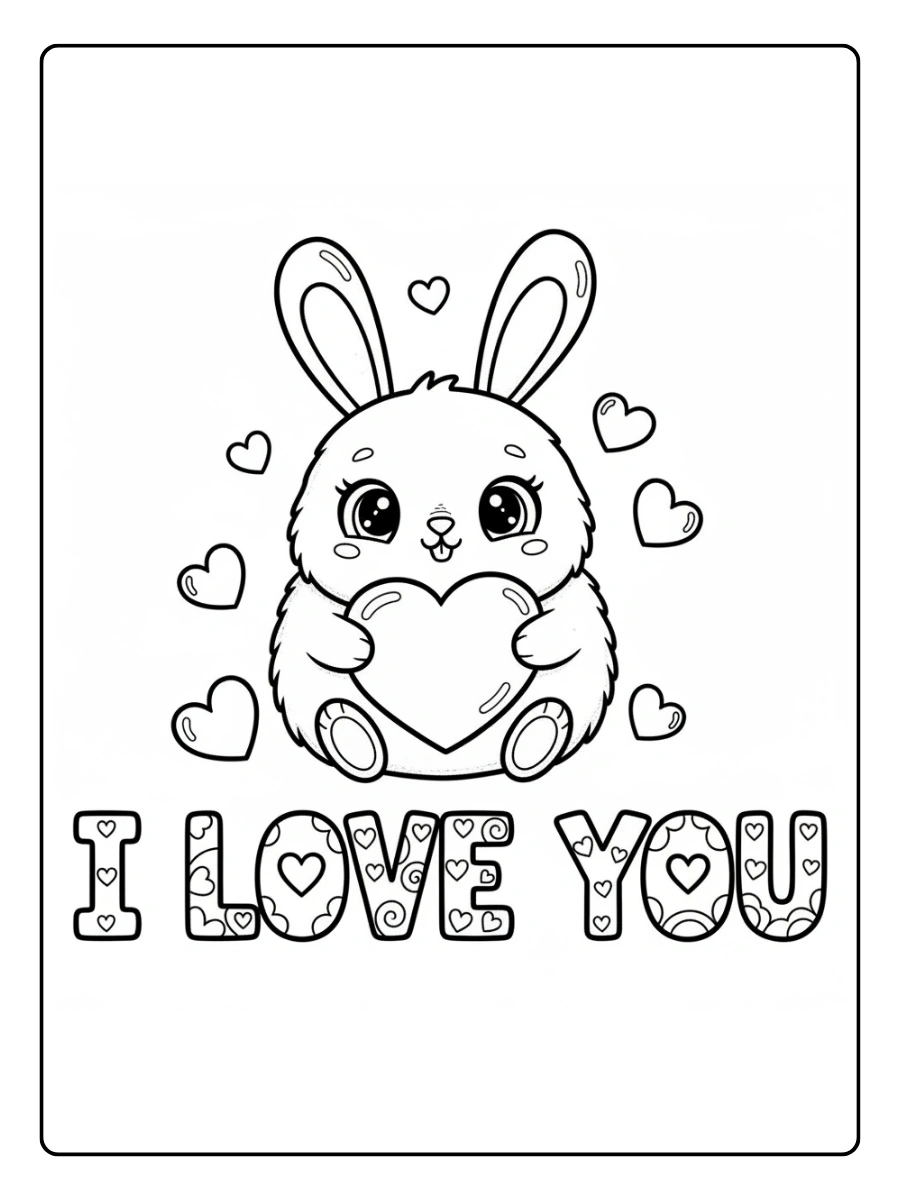 I Love You Coloring Pages – Cute Bunny Love Text