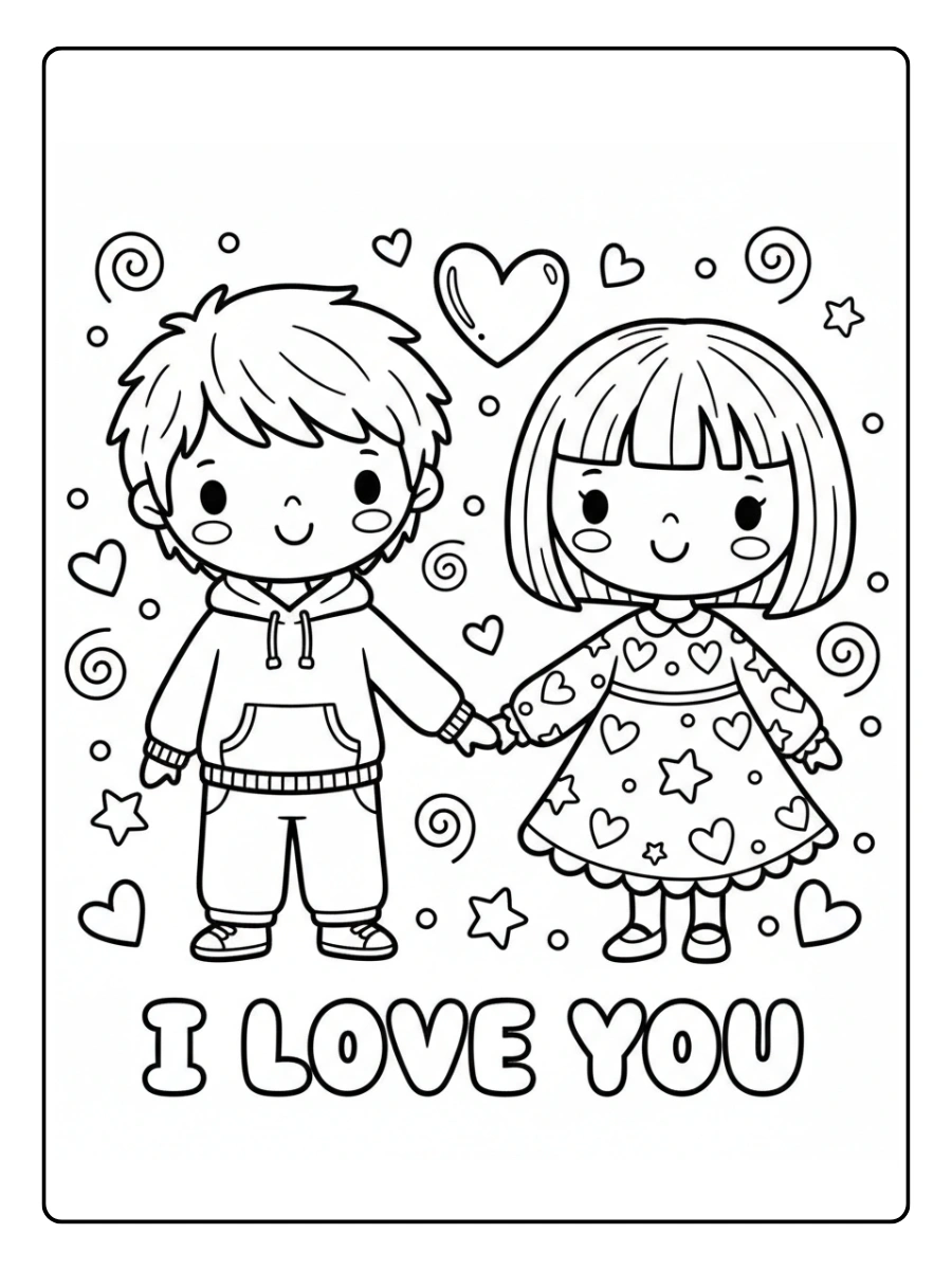I Love You Coloring Pages – Cute Couple Holding Hands