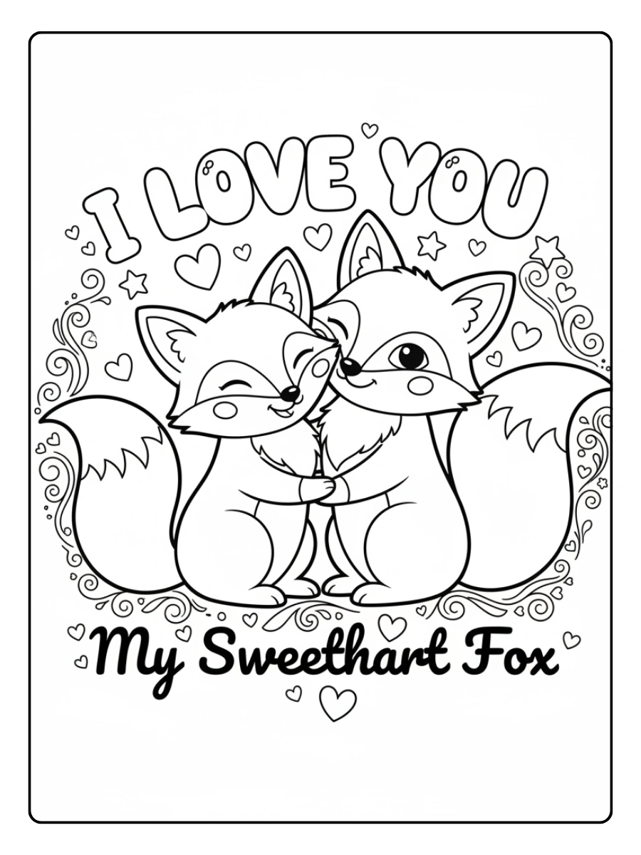 I Love You Coloring Pages – Cute Fox Love Message