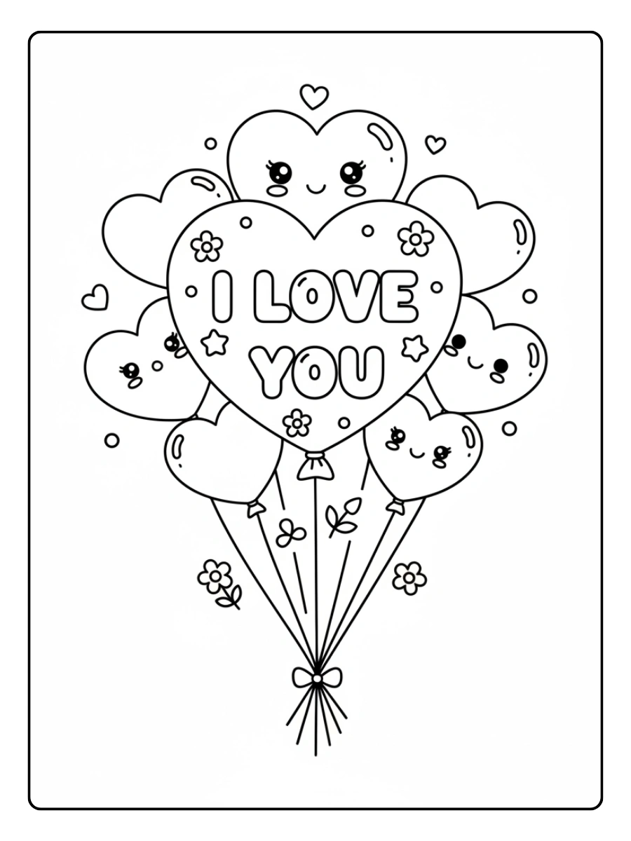 I Love You Coloring Pages – Heart Balloon Message