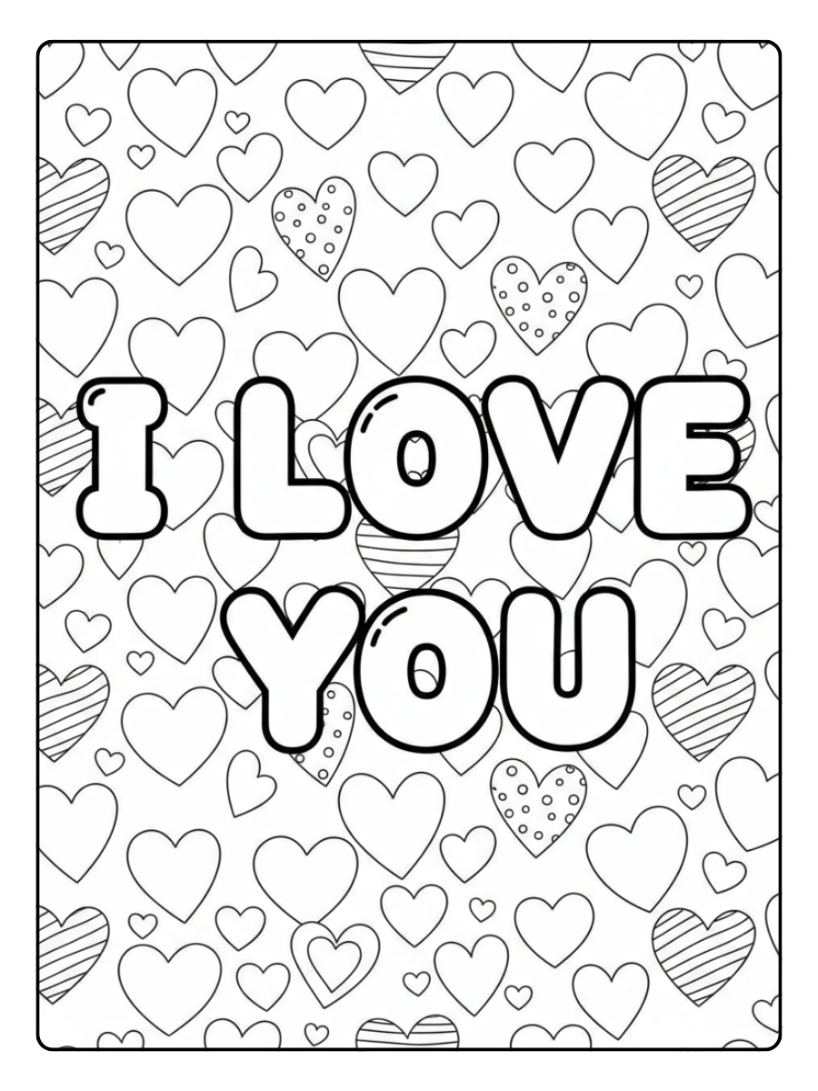 I Love You Coloring Pages – Heart Pattern Background