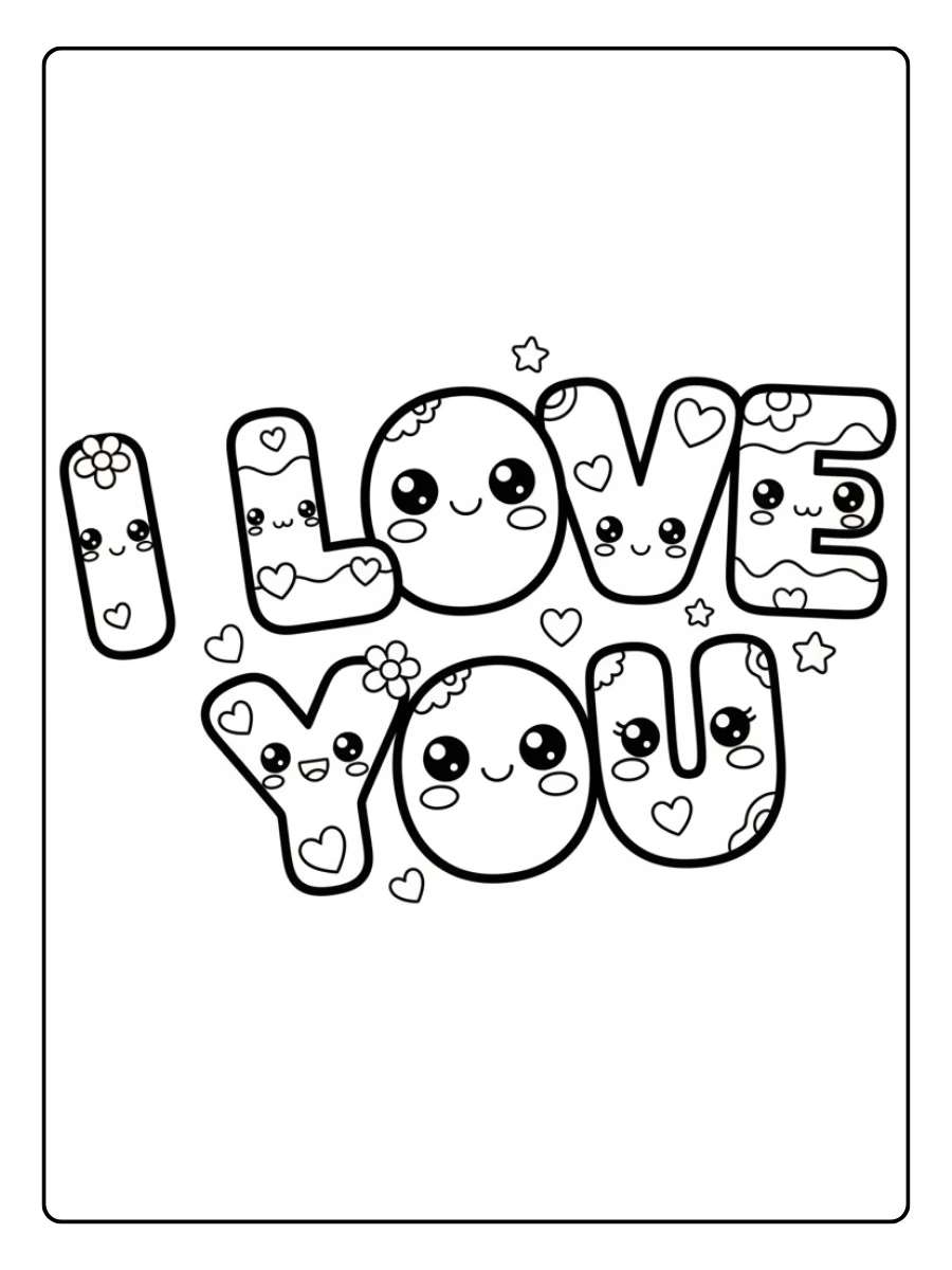 I Love You Coloring Pages – Kawaii Love Letters