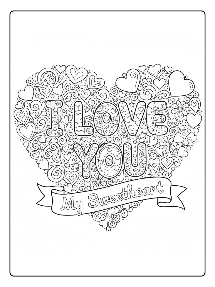 I Love You Coloring Pages – Love Message in Heart Shape
