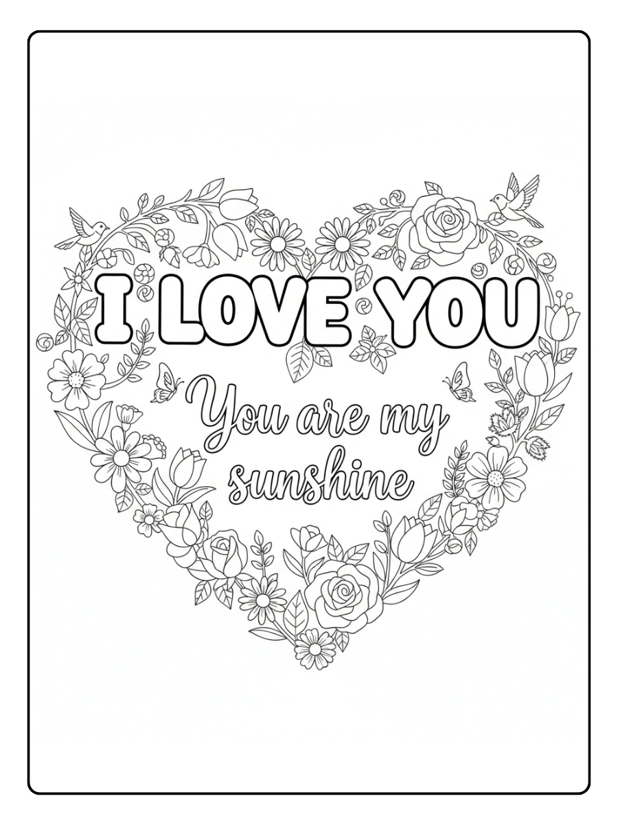 I Love You Coloring Pages – Love Message with Flowers