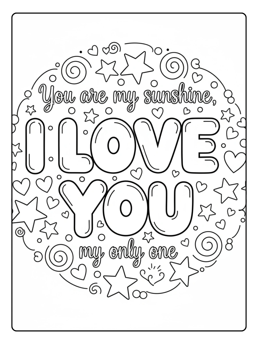 I Love You Coloring Pages – Love Message with Stars
