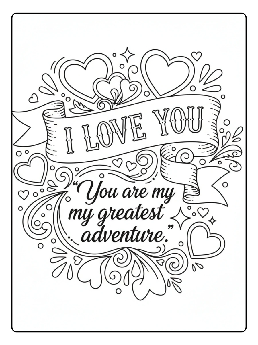 I Love You Coloring Pages – Love Quote with Ribbon