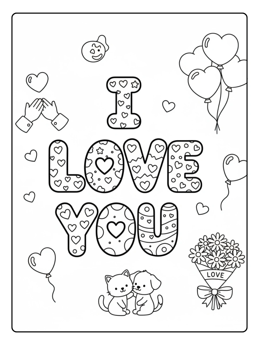 I Love You Coloring Pages – Simple Line Art Love Page